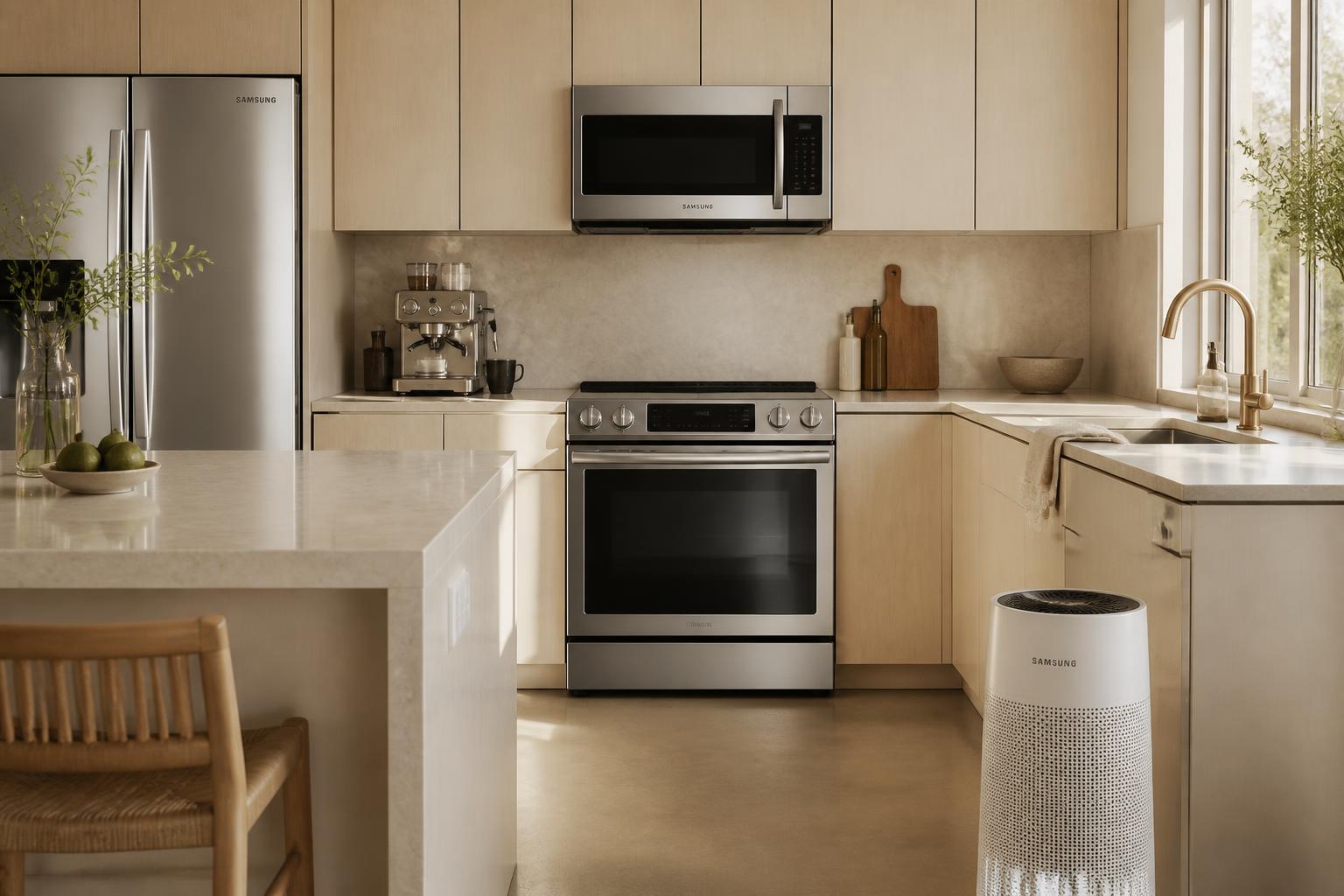 Modern kitchen with stainless steel home appliances
